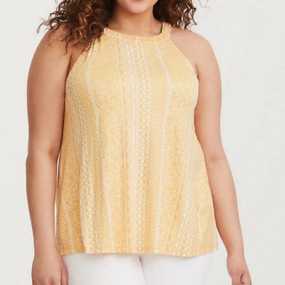 Torrid Yellow & White Border Cutaway Tank Floral Stripe Size 00 (M/L10) - Picture 2 of 10